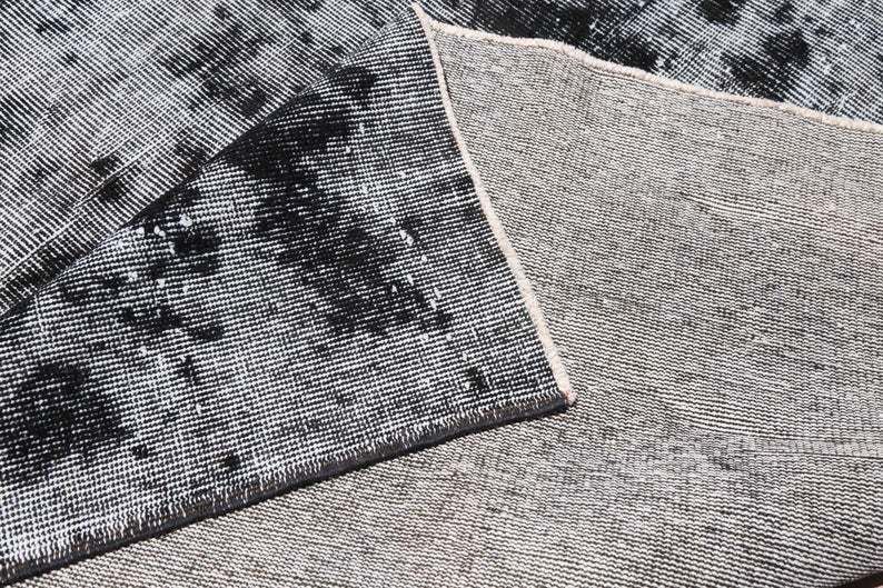 photo for sale 7.3x10.5, Black Turkish Rug, Area Rug, Distressed Muted Handmade Rug, Vintage Turkish Carpet, Black, Wool Rug, Decor Modern Mid Century
