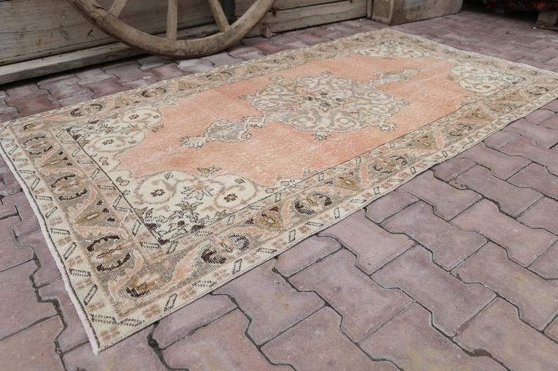 3.7x6.8, Turkish Rug, Wool Rug, Area Rug, Oushak Rug, Rugs, Anatolian Rug, Hand Knottted Rug, Traditional Rug, Designer Rug, Orange Rug, Rug photo furniture