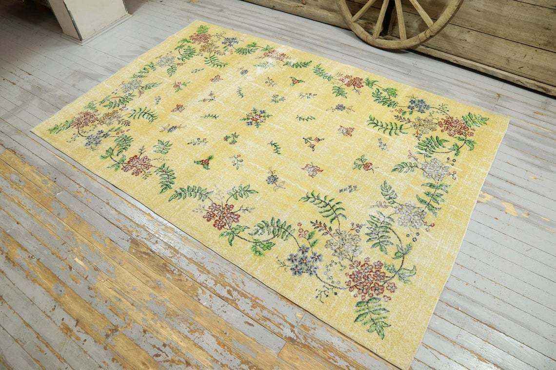 Yellow Rug, Turkish Rug, Vintage Rug, Oushak Rug, Bohemian Rug, Wool On Cotton Floral Rug, Home Decor, Yellow Beige Rugs photo furniture