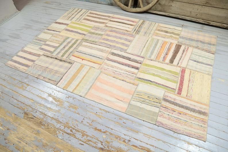 Turkish Rug, Vintage Boho Chic, Area Rug, Oushak Rug, Cotton Rag Rug, Home Decor Rug, Carpet, Oriental Rug, Beige, Neutral Faded photo furniture