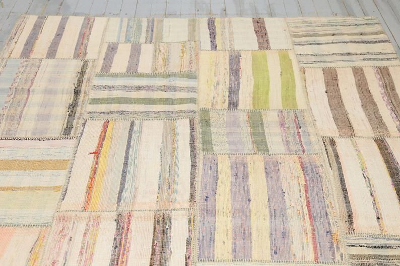 Turkish Rug, Vintage Boho Chic, Area Rug, Oushak Rug, Cotton Rag Rug, Home Decor Rug, Carpet, Oriental Rug, Beige, Neutral Faded photo 465.0