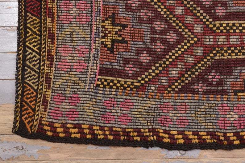 Kilim, Flatweave Rug, Area Rug, Turkish Rug, Vintage Rug, Kilim Rug, Farmhouse Decor, Bohemian Rug, Room Decor, Red, Pink, Brown photo 490.0