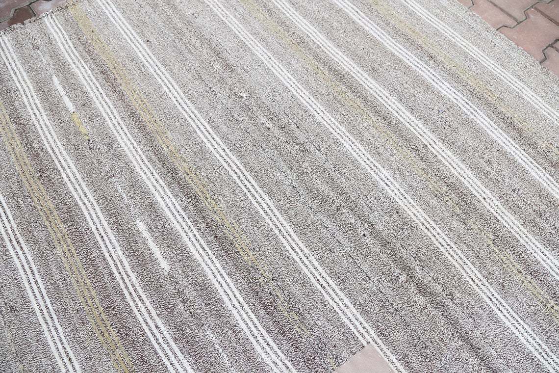 5.2x8.4, Flatweave Rug, Kilim, Area Rug, Flatweave, Turkish Gray Grey Handwoven Rug, Modern Striped Rug, Wool Rug, White Striped,Alfombra photo 347.0