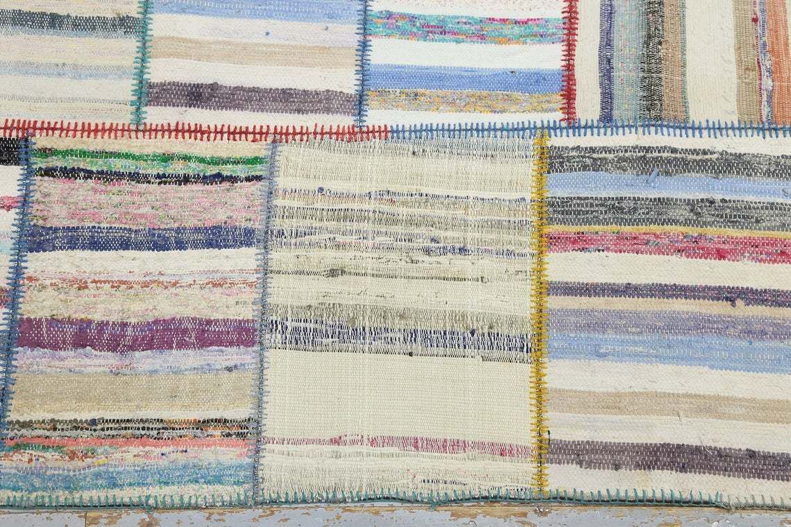 6.4x8.4, Kilim, Flatweave Rug, Striped Rug, Gray Colorful White Ivory Turkish Rugs, Kilim Patchwork Rag Rug, Alfombra, Living Room Luxury photo buy