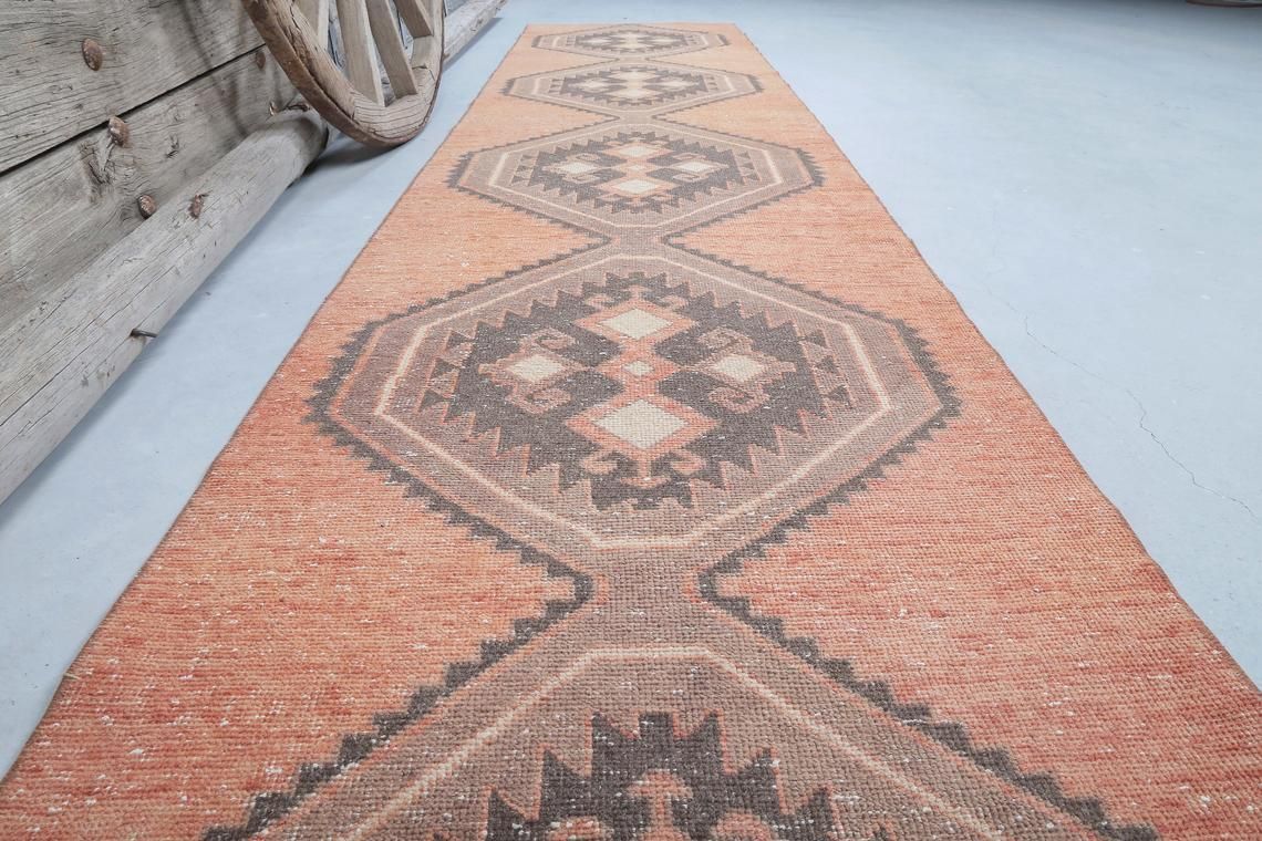 Turkish Oushak Runner, Vintage Runners, Home Decor, Wool Rug, Runners, Bohemian Runner Rug, Turkey Rug, Faded Distressed Orange photo furniture