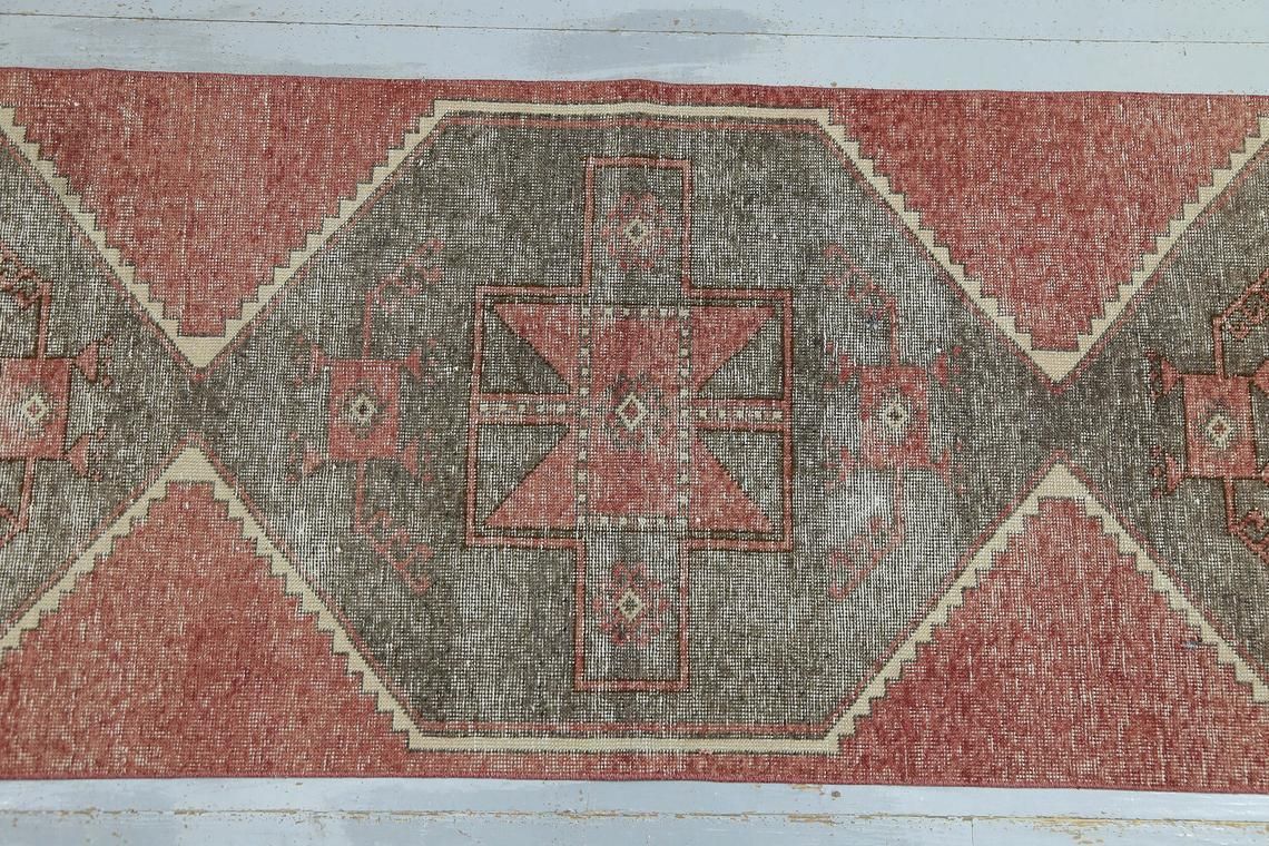 Turkish Vintage Runner, Oushak Rug, Home Decor, Turkish Rug, Wool Rug, Rug Runner, Faded Red Brown Runner, Boho Rug, Rugs photo Textiles