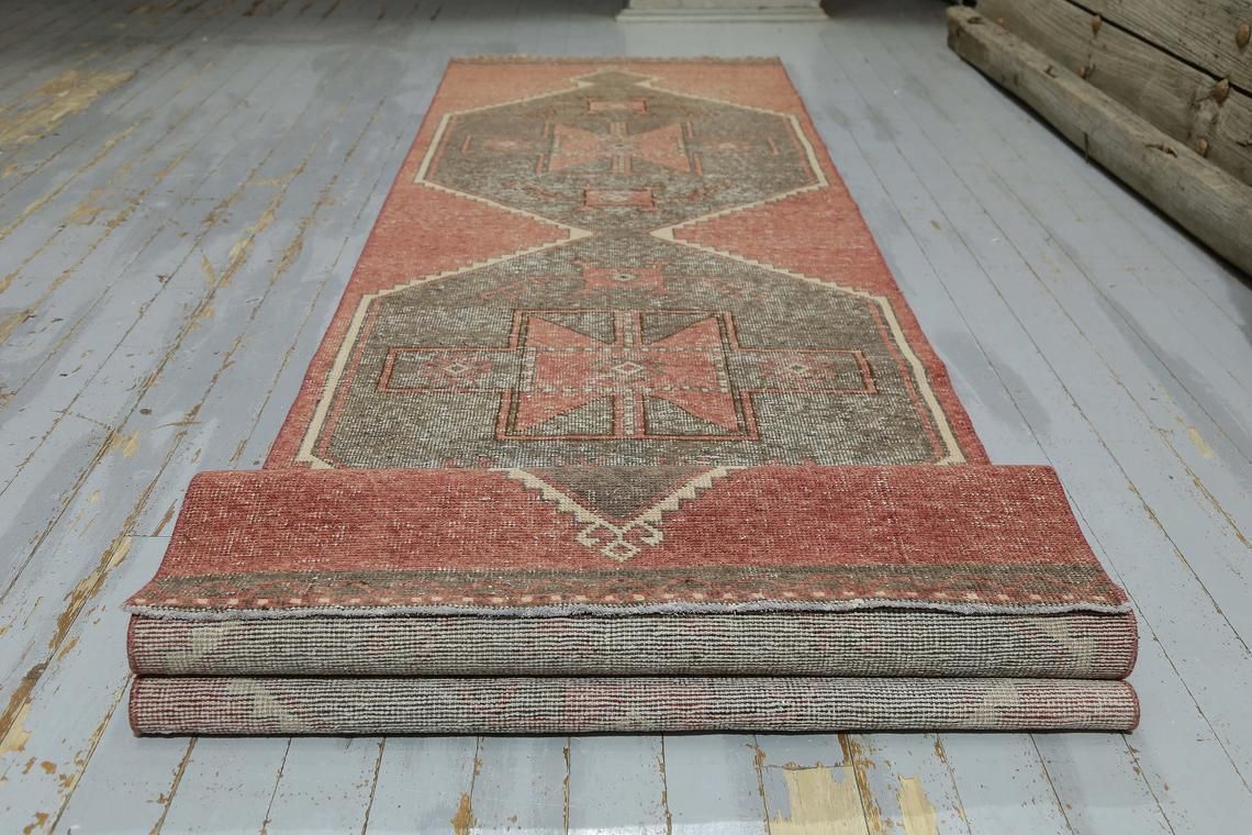 photo furniture Turkish Vintage Runner, Oushak Rug, Home Decor, Turkish Rug, Wool Rug, Rug Runner, Faded Red Brown Runner, Boho Rug, Rugs
