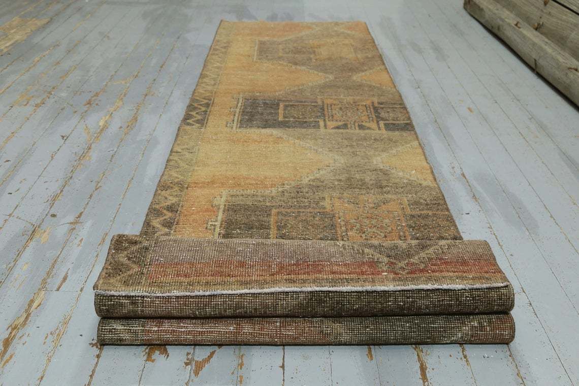 photo furniture Turkish Vintage Runner, Wool, Runner Rug, Home Decor, Rug Runner, Faded Orange, Brown, Vintage Handmade Diamond Geometric Shape