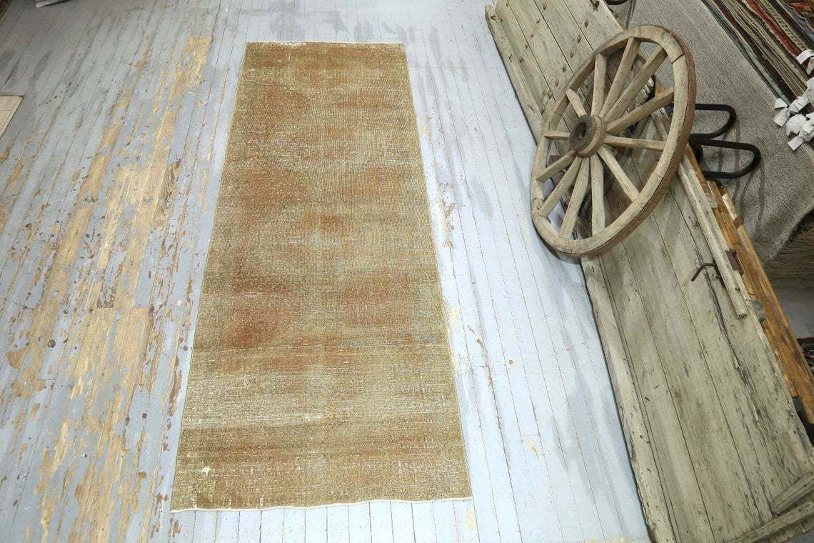 Turkish Runner Rug, Vintage Oushak Rug Home Decor, Low Pile Wool Rug Runner, Bohemian, Runner Rug, Beige Gold Tan Faded Naturalprice: