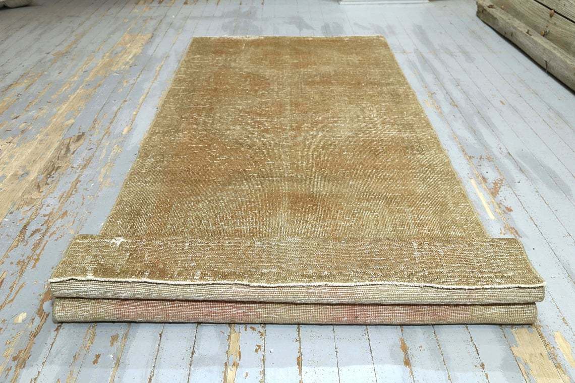 Turkish Runner Rug, Vintage Oushak Rug Home Decor, Low Pile Wool Rug Runner, Bohemian, Runner Rug, Beige Gold Tan Faded Naturalprice: photo vintage