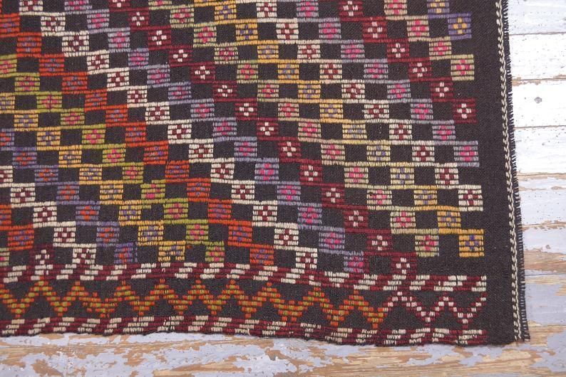 photo furniture Flatweave Turkish Rug, Kilim Turkish Kelim Handwoven Geometric, Farmhouse Decor Area Rug, Red Beige Brown Squared Checkered Boho Chic