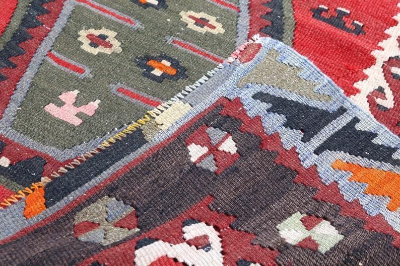 5x9, Turkish Flatweave Red Rug, Oushak Rug, Anatolian Rug, Handwoven Rug, Traditional Area Rug, Wool Rug, Oriental Rug, Home Floor Decor photo vintage