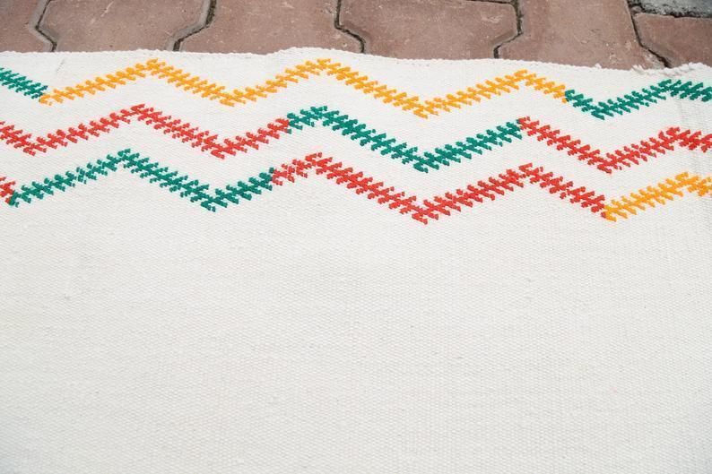 4.6x7.2, Kilim Rug, Flatweave, Turkish Rug, White, Flat Weave, Turkey Rug, Colorful Zig Zag Lines, Weave, Hand Woven, Han Spun Wool, Cotton photo vinterior