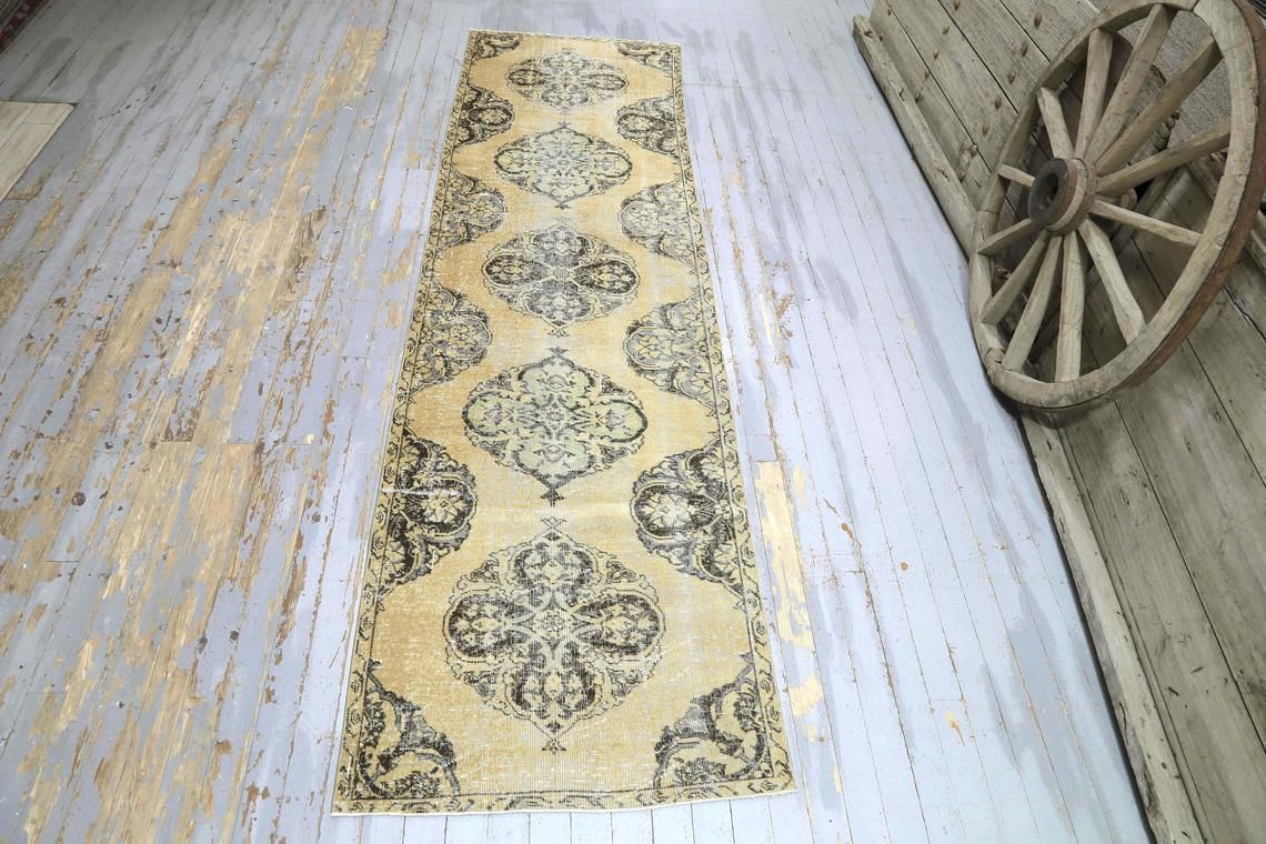 Hallway Turkish Runner, Oriental Vintage Faded Orange, Natural Beige, Wool, Handmade, Oushak Bohemian Runner, Wide Neutral Beige photo furniture