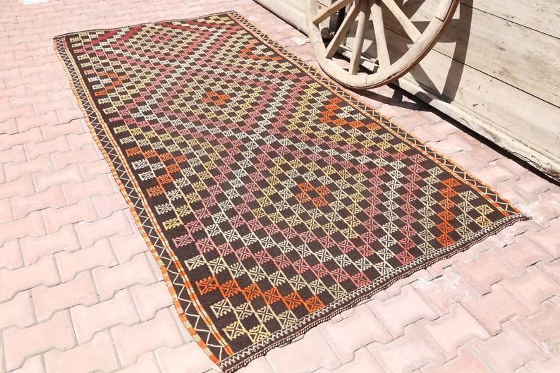 4.8x9.7, Flat Weave Rug, Kilim Rug, Vintage Kelim, Turkish Rug, Vintage Area Rug, Bohemian Rug, Kilim Rug, Brown Beige photo furniture