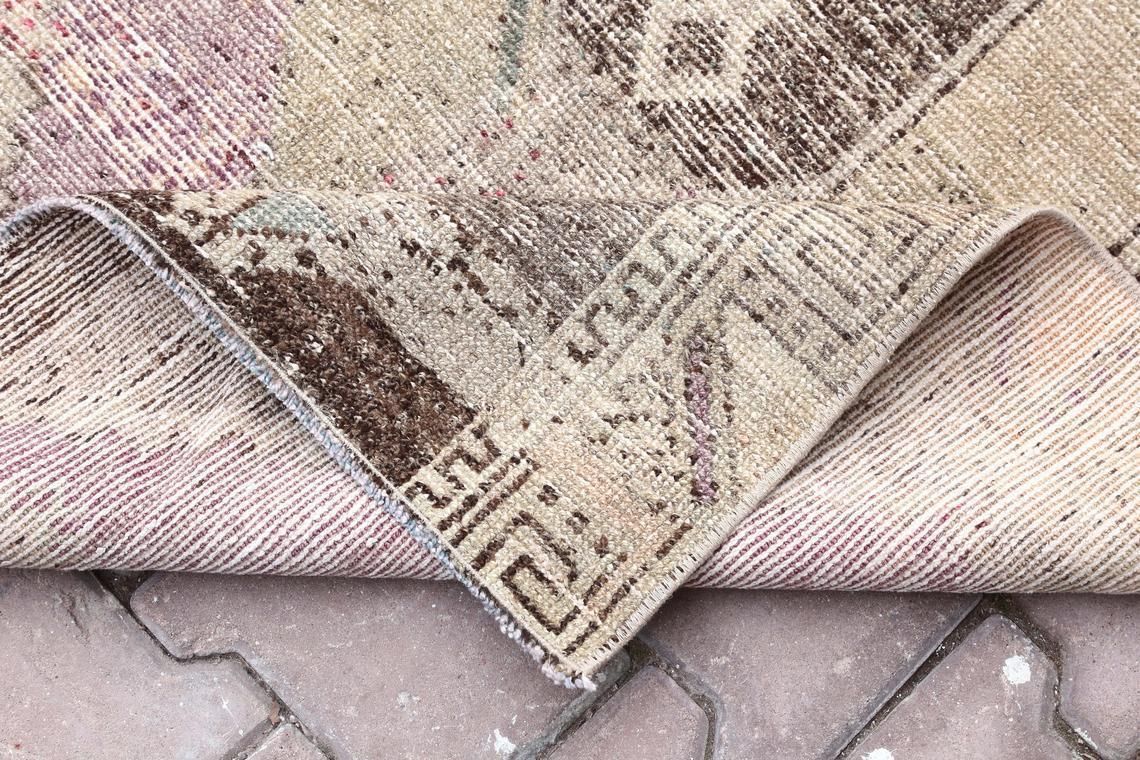 photo for sale Vintage Runner, Gypsy, Turkish Hallway Oushak Runner, Handmade, Wool, Home Decor, Faded Purple, Pink, Beige, Distressed Brown