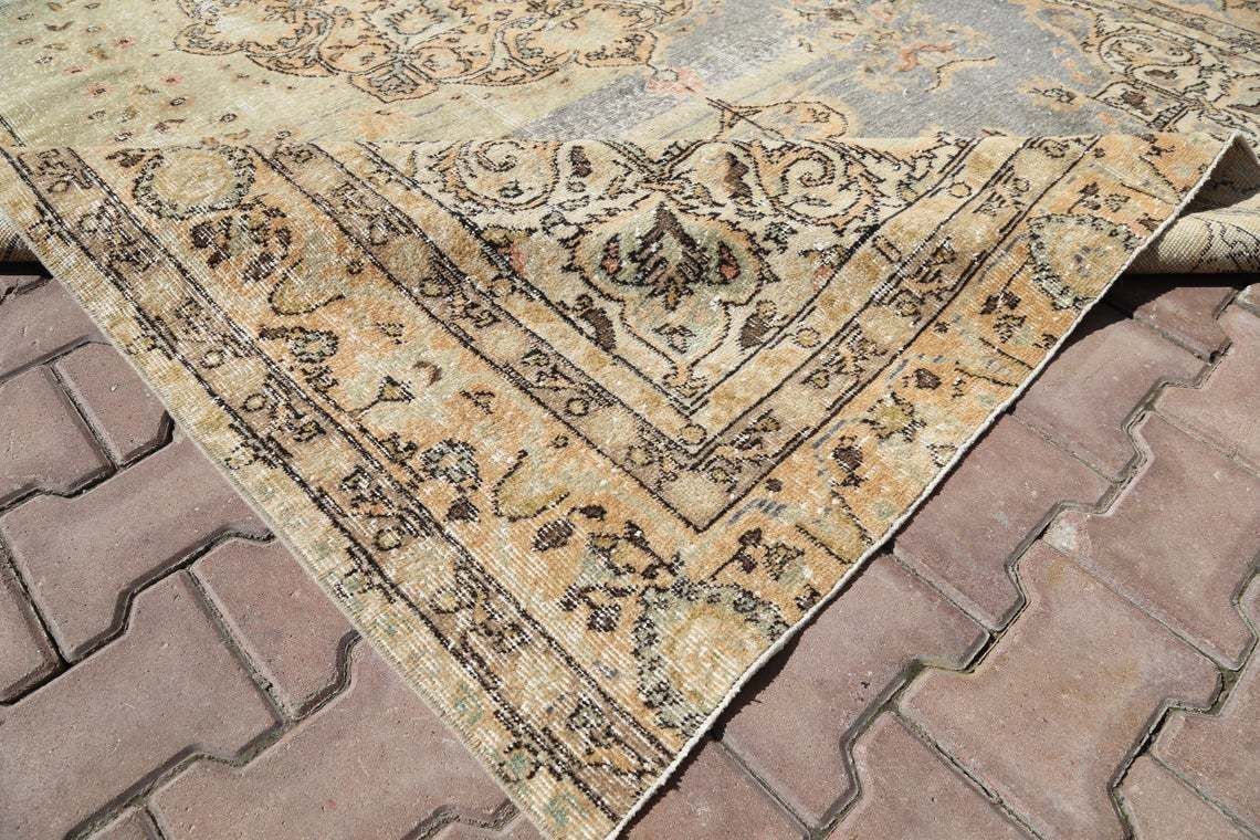 photo for sale Turkish Vintage Rug, Area Oushak Rug, Beige Gray, Oriental Traditional Rug, Yellow Beige Wool Rug, Rugs Turkish, Turkey