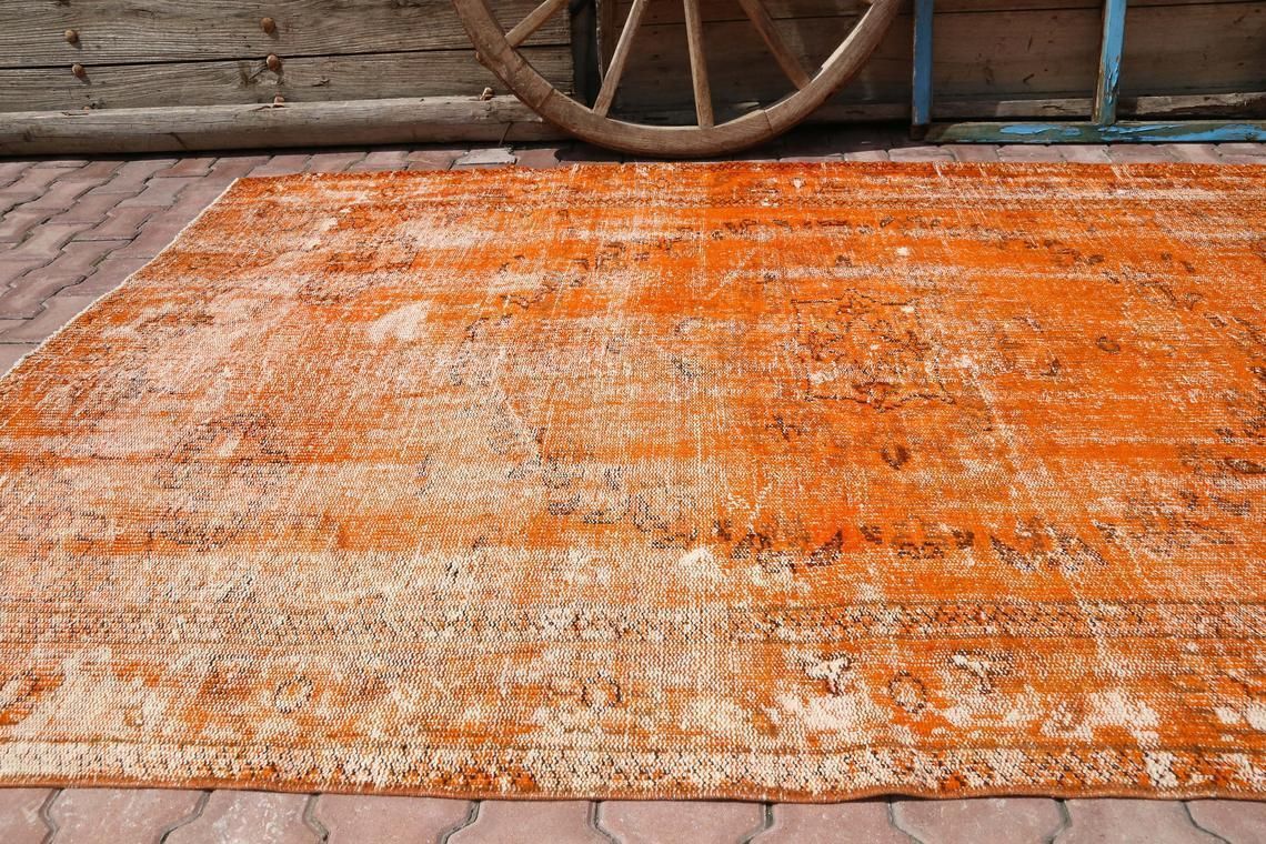 6x9 Turkish Rug, Area Rug, Wool Rug, Oushak Rug, Antique Rug, Oriental, Orange Faded Rugs Teppich Modern Art Deco, Living Room Rug 5.8x9.6 photo furniture