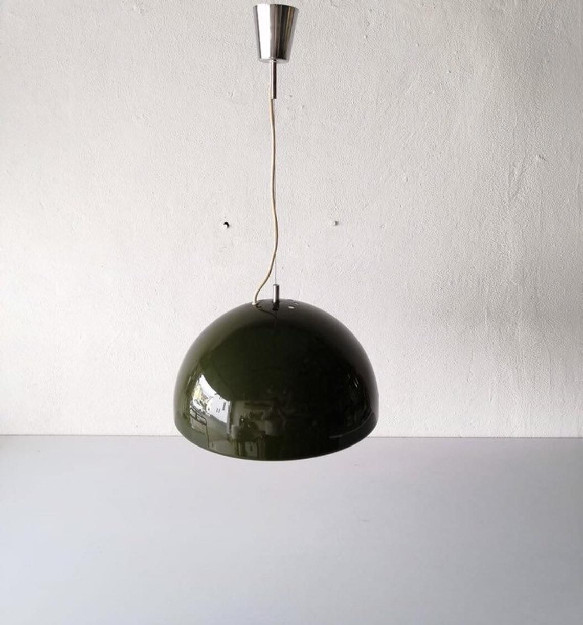 Reggiani Goffredo Wonderful Green Metal Suspension Lamp, 1960s Italy photo for sale