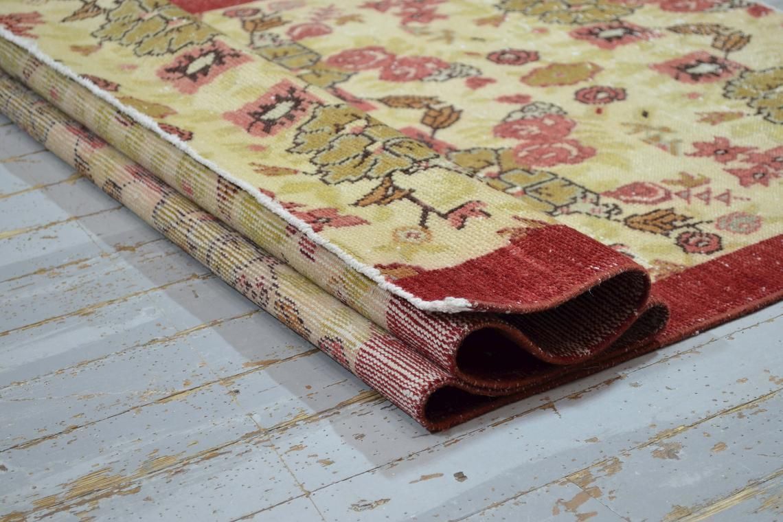 photo for sale 3.4x5.9, Turkish Rug, Throw Rug, Vintage Rug, Turkish Rug, Oushak Bohemian Rug, Home Decor, Boho Rug, Area Rug, Kitchen Beige Red Bordered