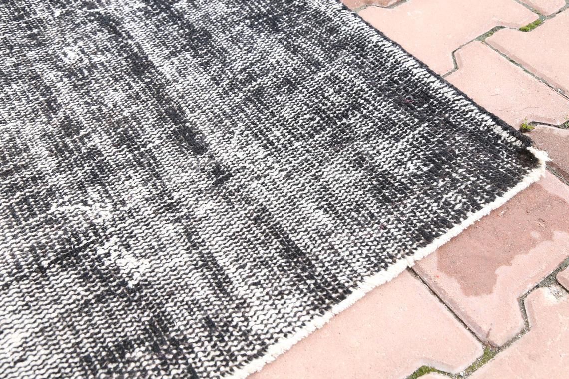 Turkish Rug, Interior Design, Vintage Rug, Handmade, Black, Wool Rug, Oushak Rug, Area Rug, Oriental, Black Distressed Rug 6.2x9.8 photo Textiles