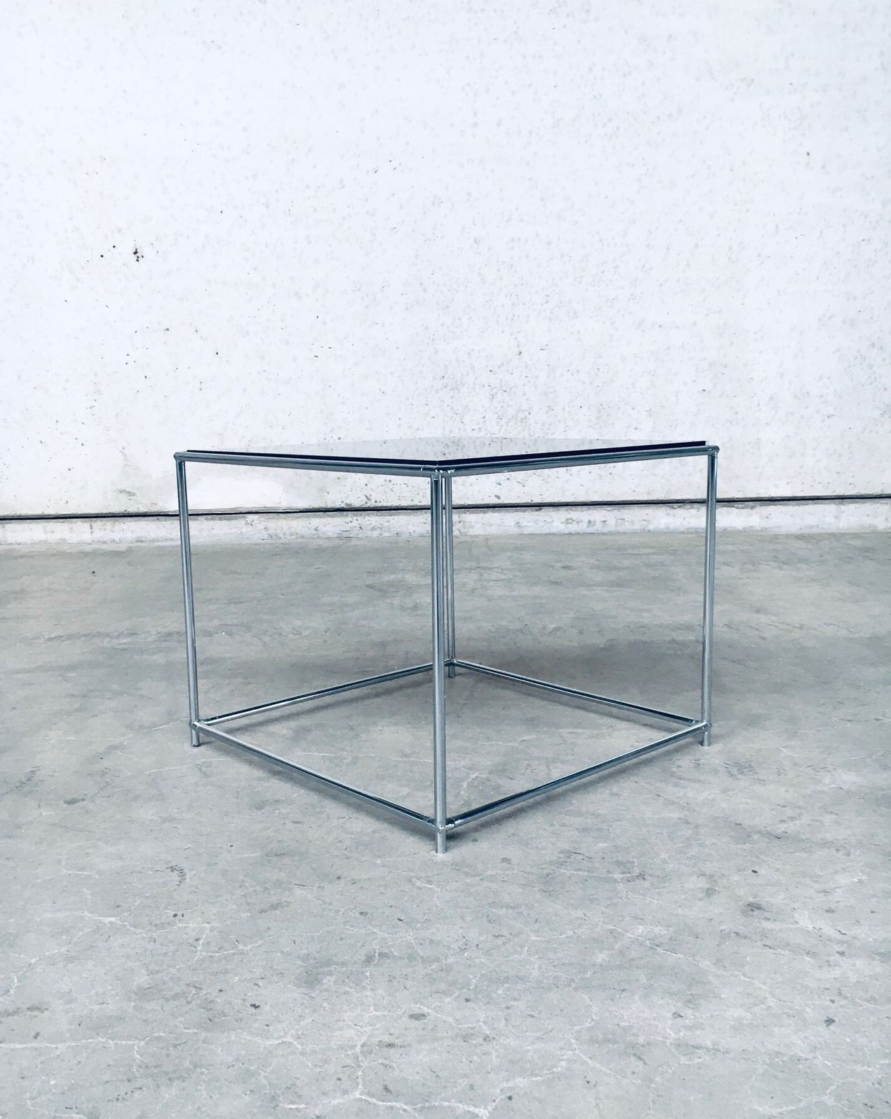1970s Sleek Design Metal & Fumé Glass Square Side Table photo 396.8