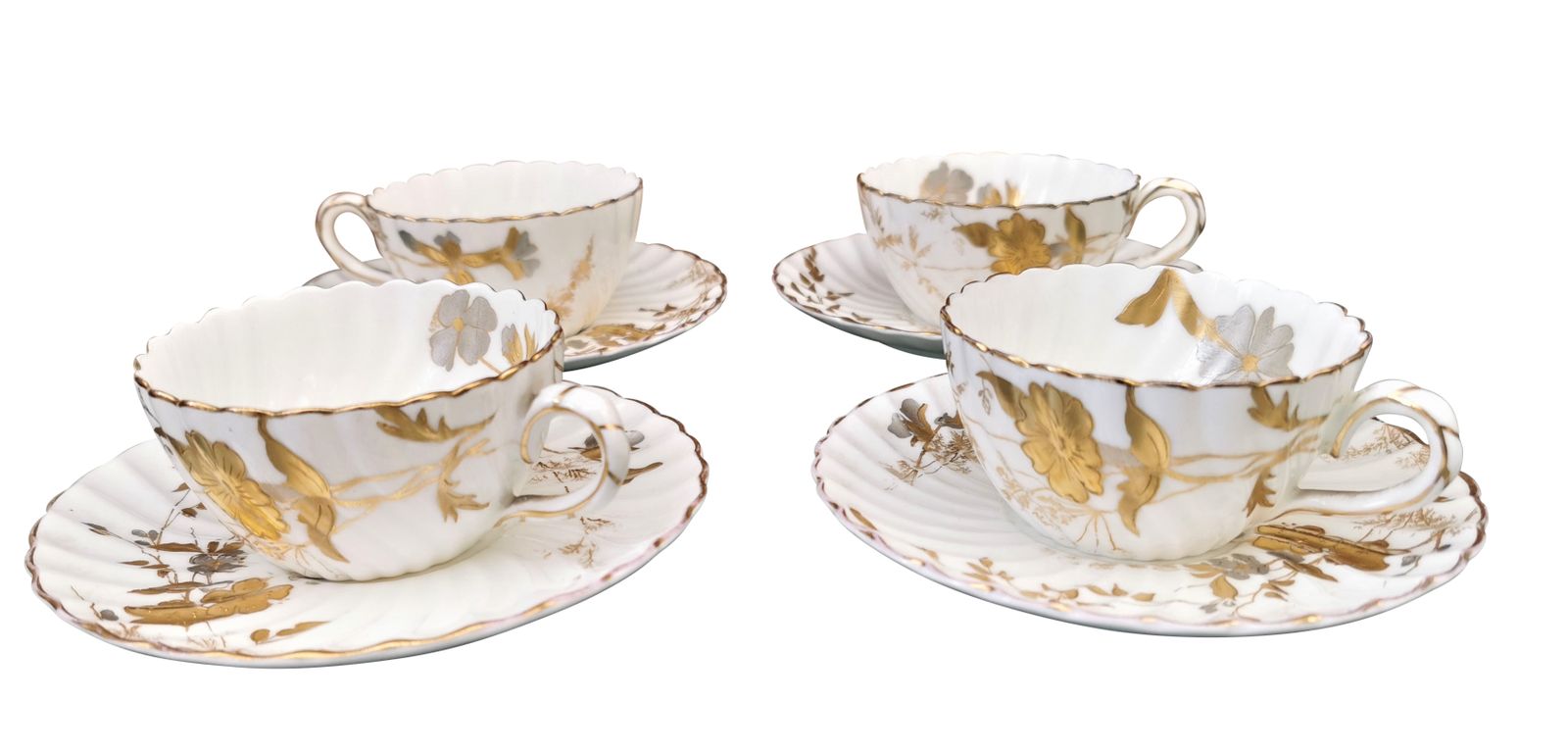 4 Bishop And Stonier Antique Ogier Demi Tasse Coffee Cups And Saucers