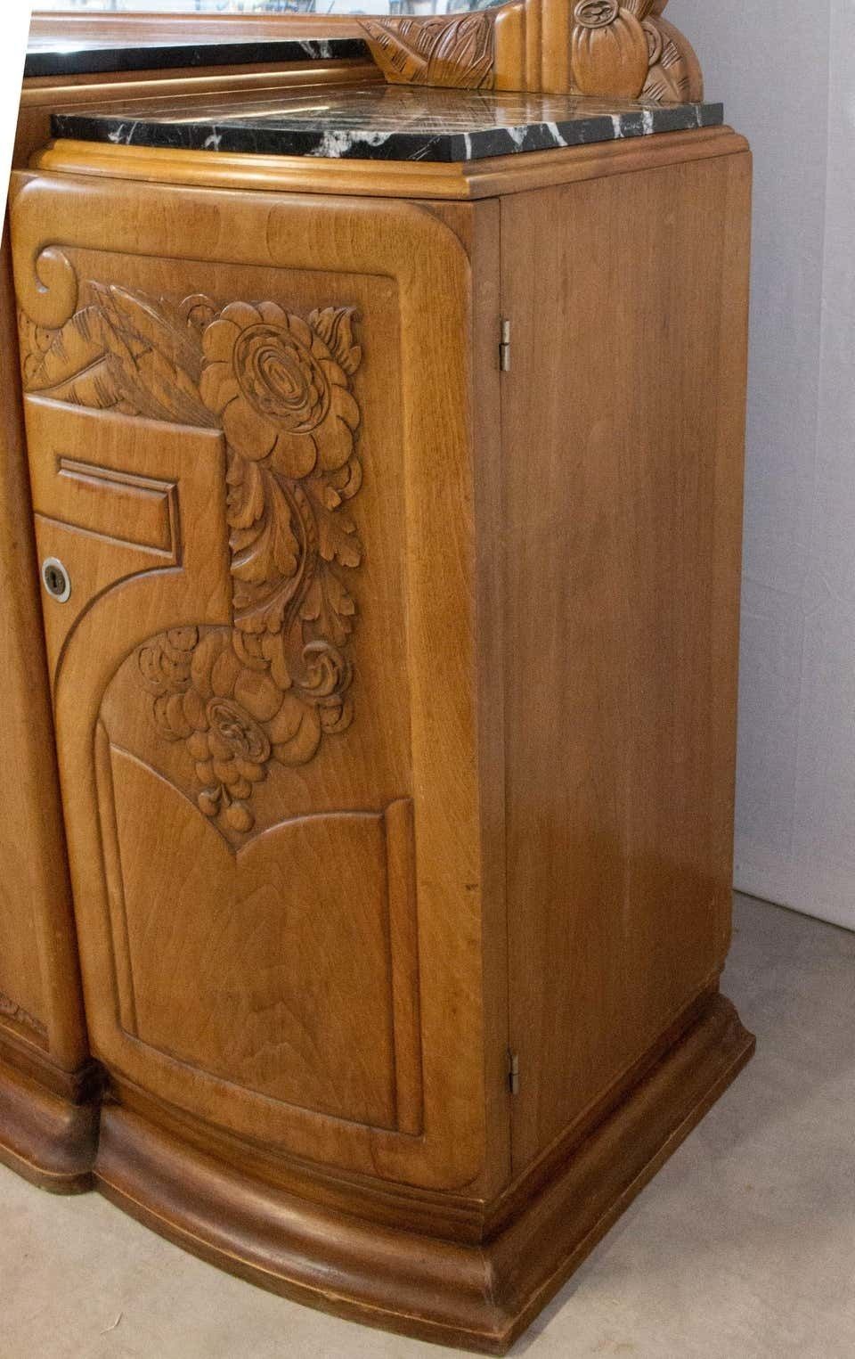 Furniture Art Deco Credenza Sideboard Marble Top French Dresser Buffet, Circa 1930 photo