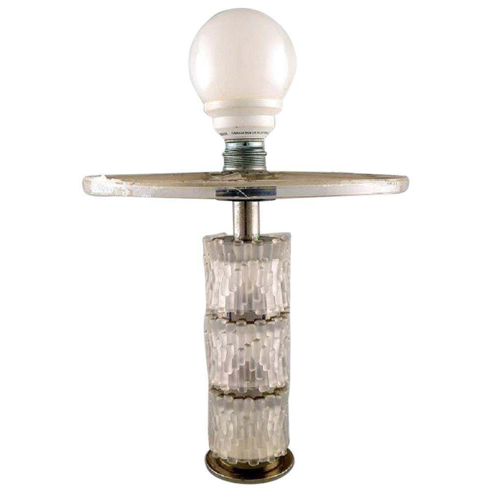 Scandinavian Designer Table Lamp In Steel And Art Glass, Mid 20th Century