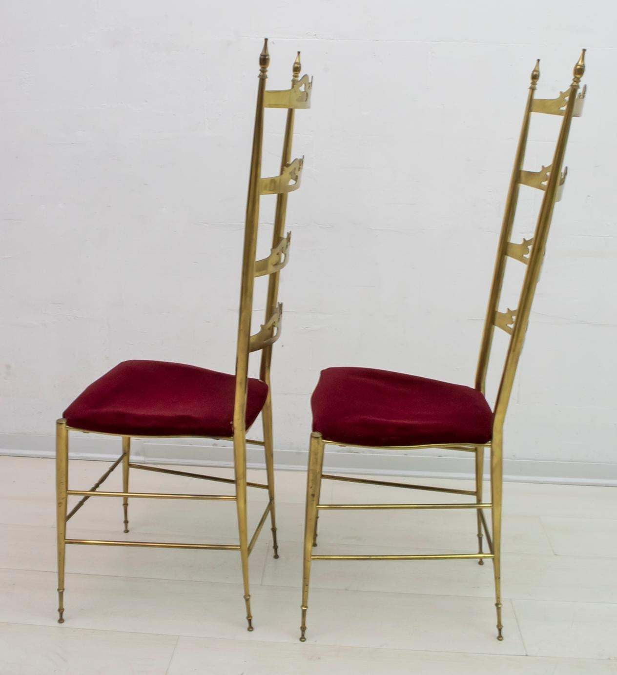 Pair Of Mid Century Modern Italian Brass High Back Chiavari Chairs, 50s photo 2586.0