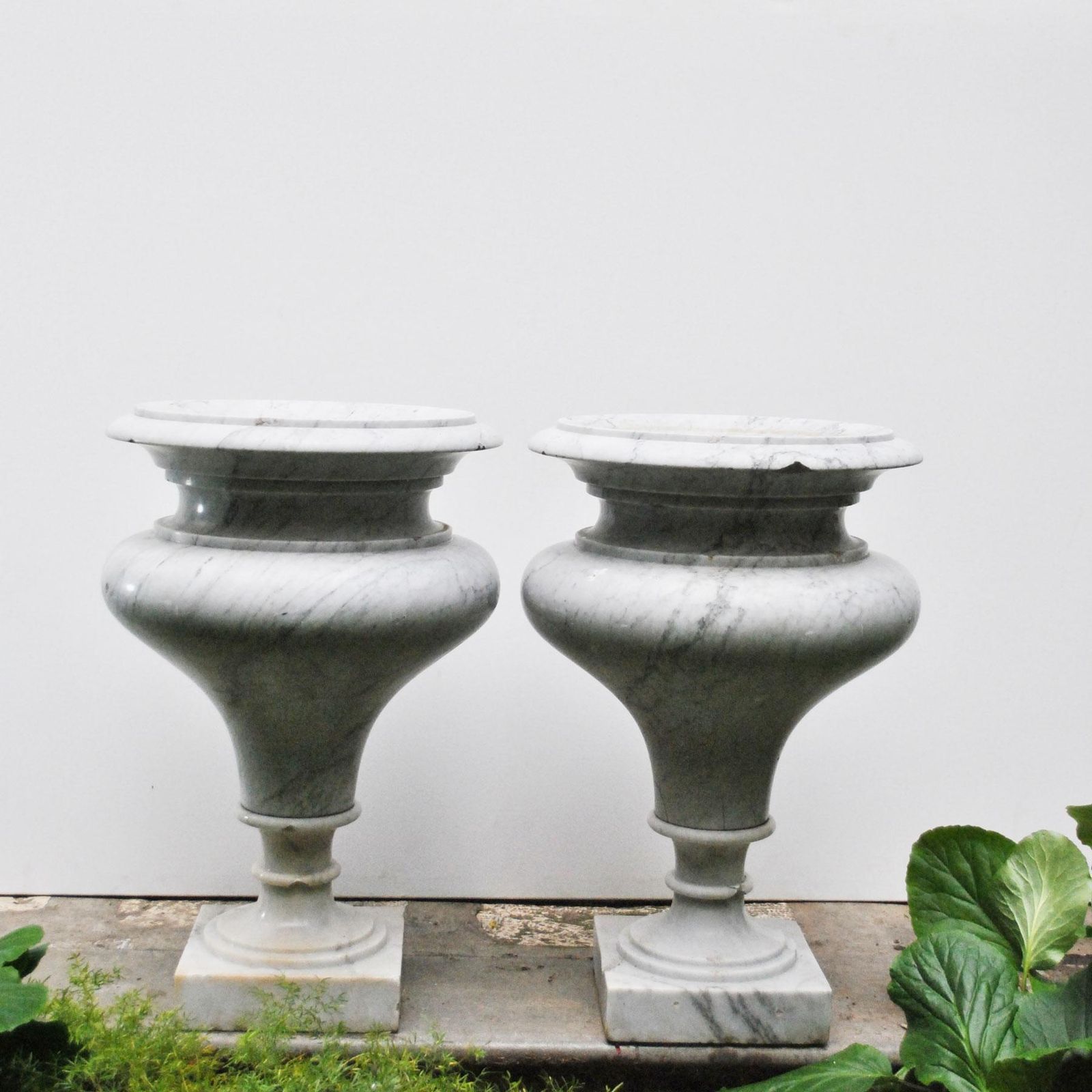 Elegant Pair Of Large Carrara Marble Vases, Period Early 20th Century photo Home Decor