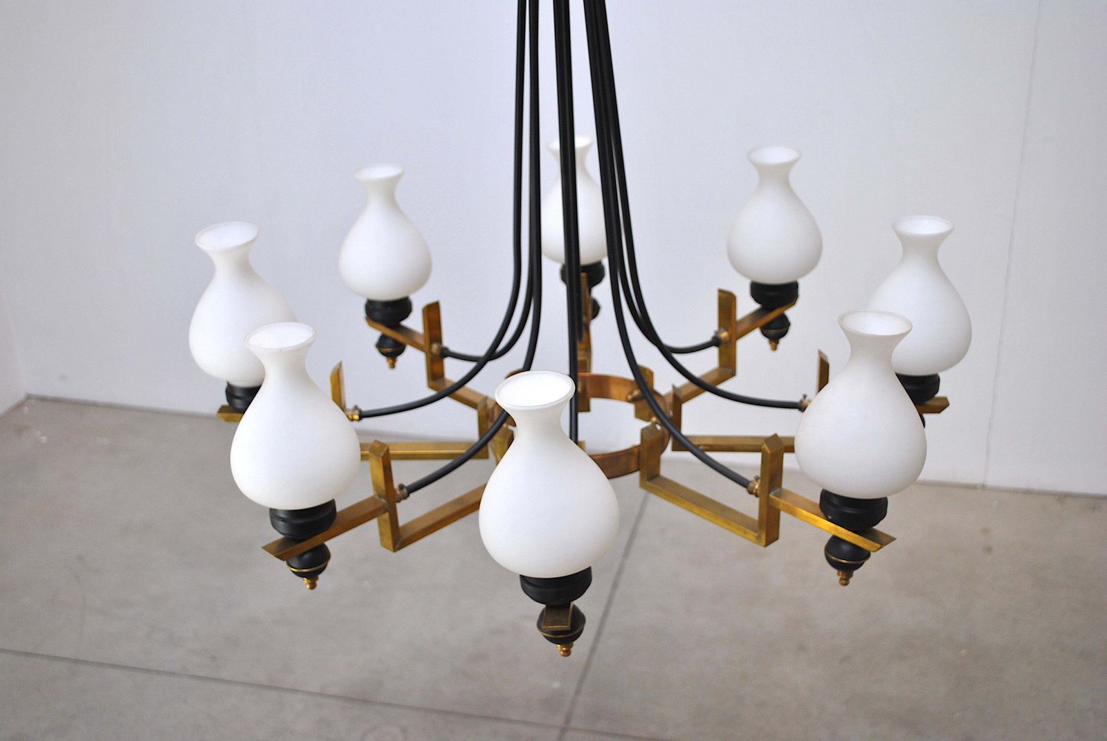 Stilnovo Italian Century Chandelier In Brass And Opaline photo buy