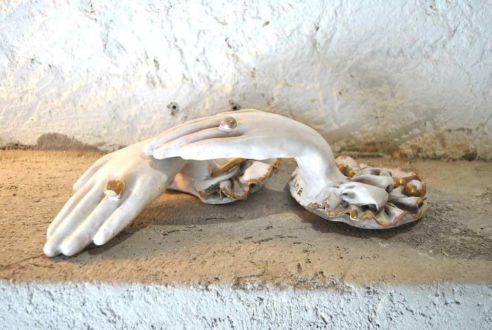 photo furniture Pair Of Ceramic Hands 1920s In Art Deco