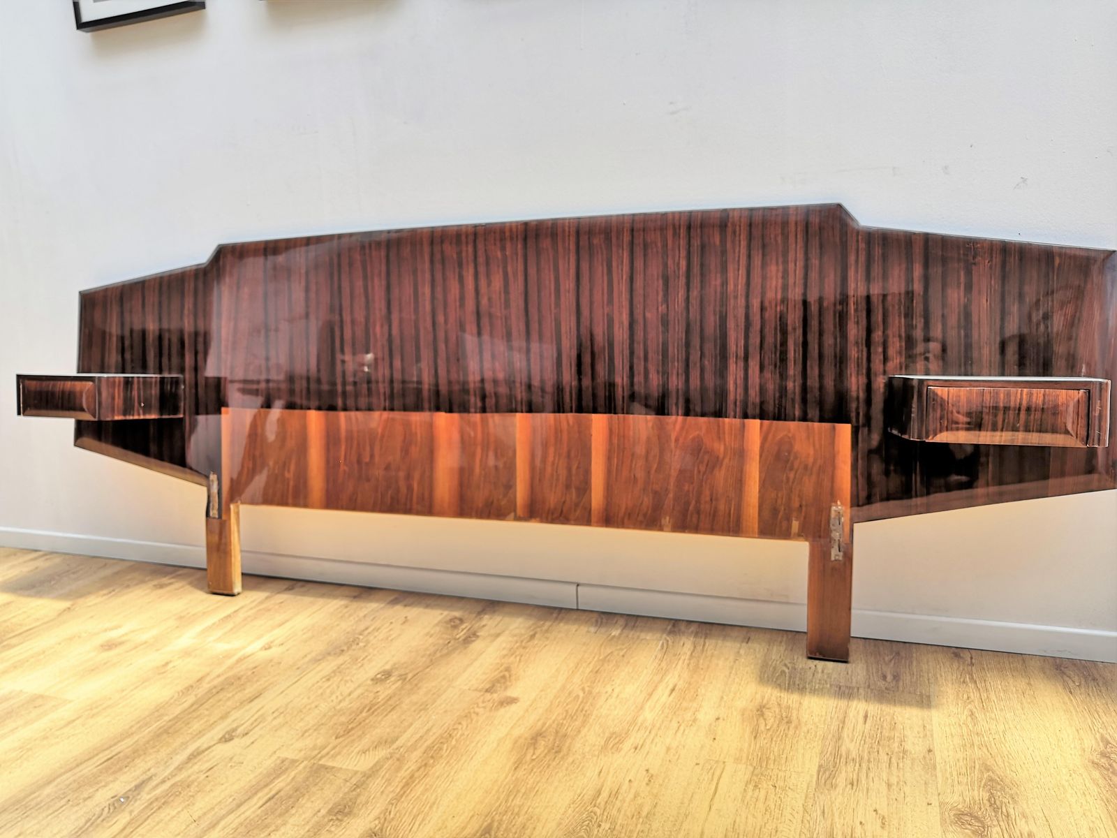 photo furniture 1950s Italian Art Deco Mid Century Modern Bed Frame With Floating Nightstands