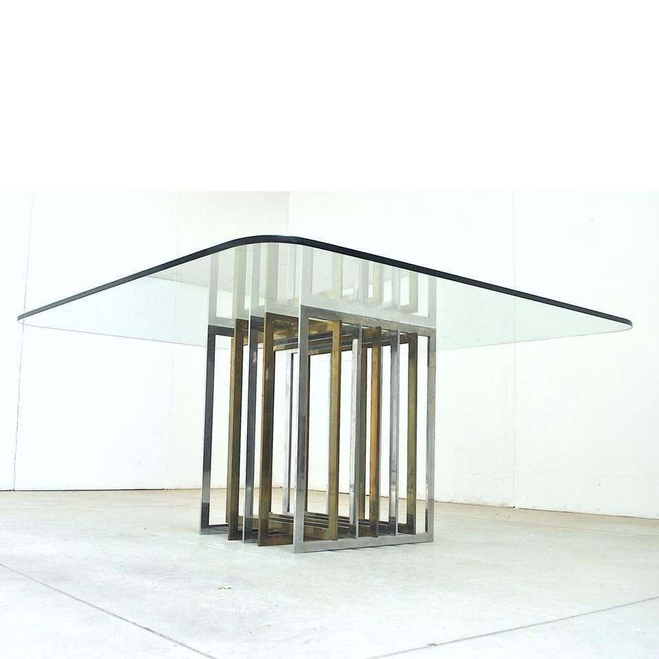 Pierre Cardin Midcentury 1970s Table In Brass Steel And Glass photo vinterior