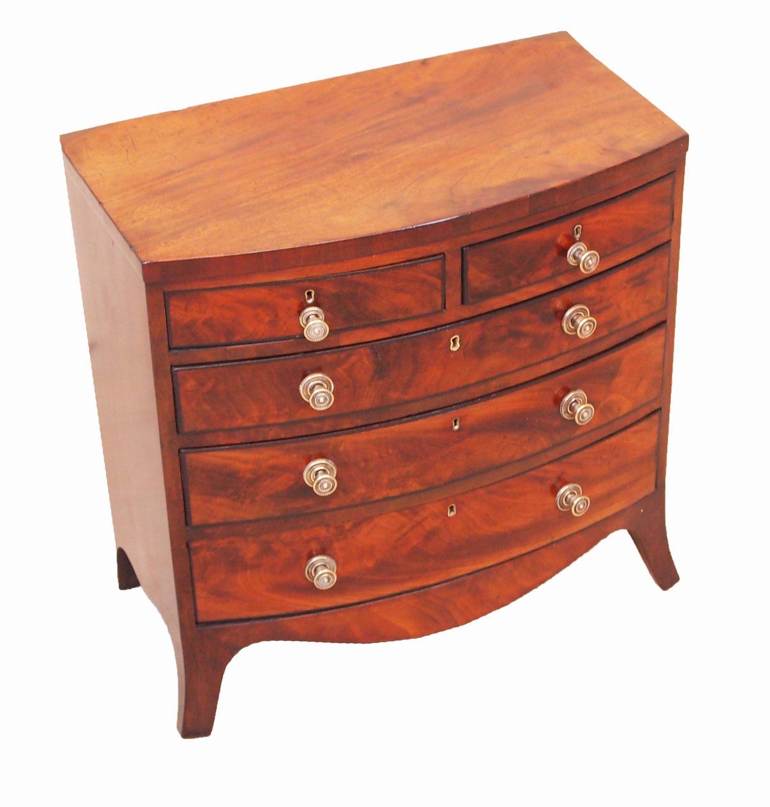 Antique Georgian Miniature Bowfront Chest Of Drawers (England, Circa 1800) photo for sale