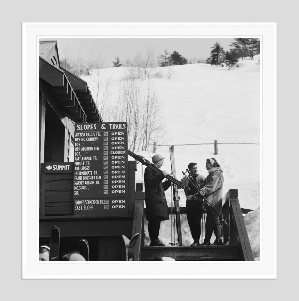 Slim Aarons 'New England Skiing' 1955 Oversize White Frame Silver Gelatine Resin Print
