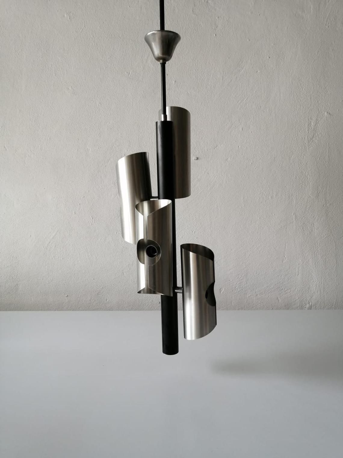 Wonderful 4 Shade Chrome Metal Space Age Ceiling Lamp, 1970s