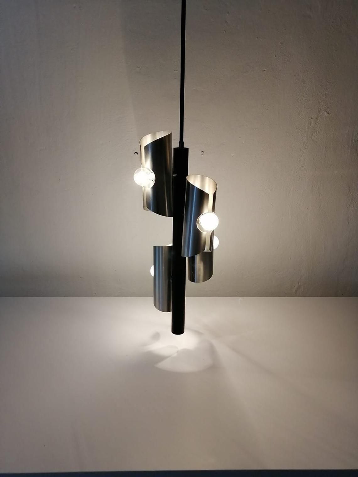 Wonderful 4 Shade Chrome Metal Space Age Ceiling Lamp, 1970s photo Lighting