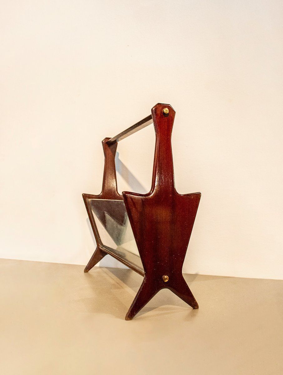Tijdschriftenrek Met Houten Frame En Glas, Ico Parisi, Ca. Jaren 1960 photo furniture