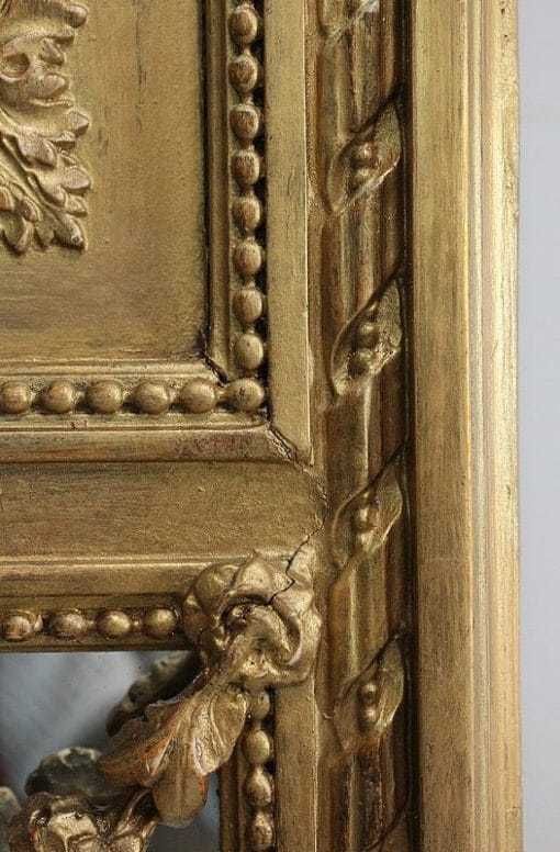 photo for sale Set Of Trumeau Mirror And Half Moon Console, In Golden Wood   Late 19th Century