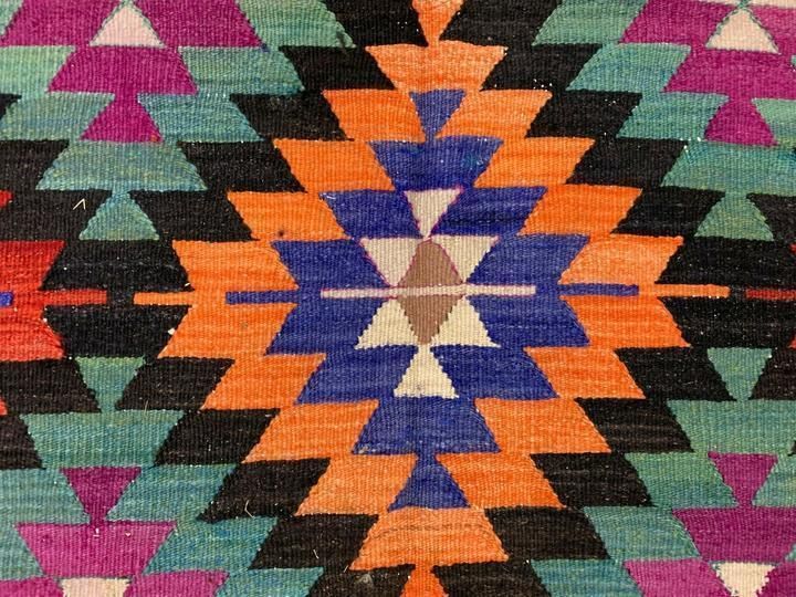 Vintage Turkish Kilim Rug 340x188 Cm Wool Large Red Orange Black Green photo buy