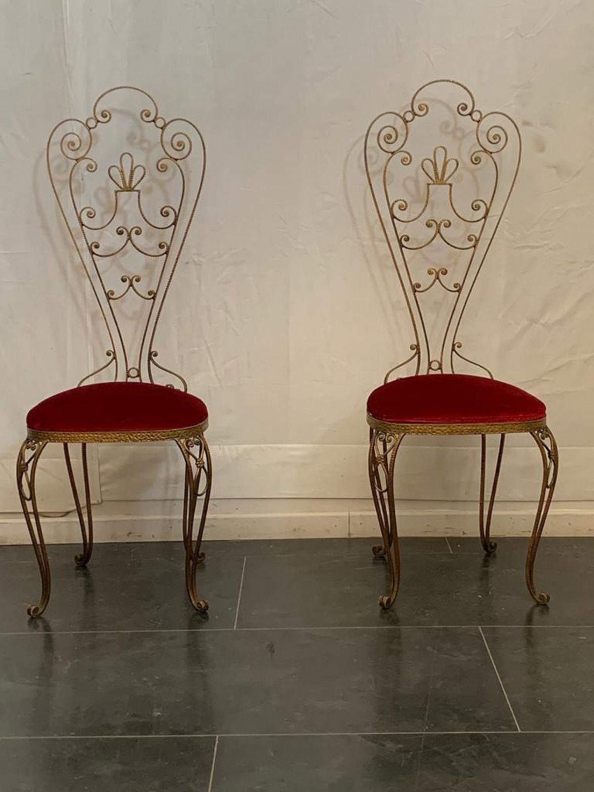 Pair Of Wrought Iron Chairs With High Backrest, 50s photo buy