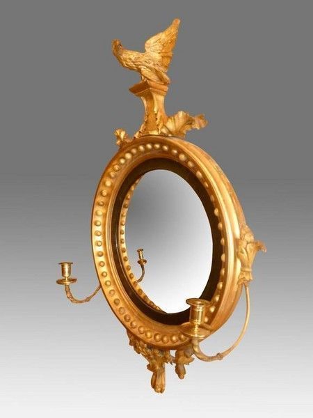 Regency Convex Miror With Eagle Sumount And Candle Sconces photo furniture