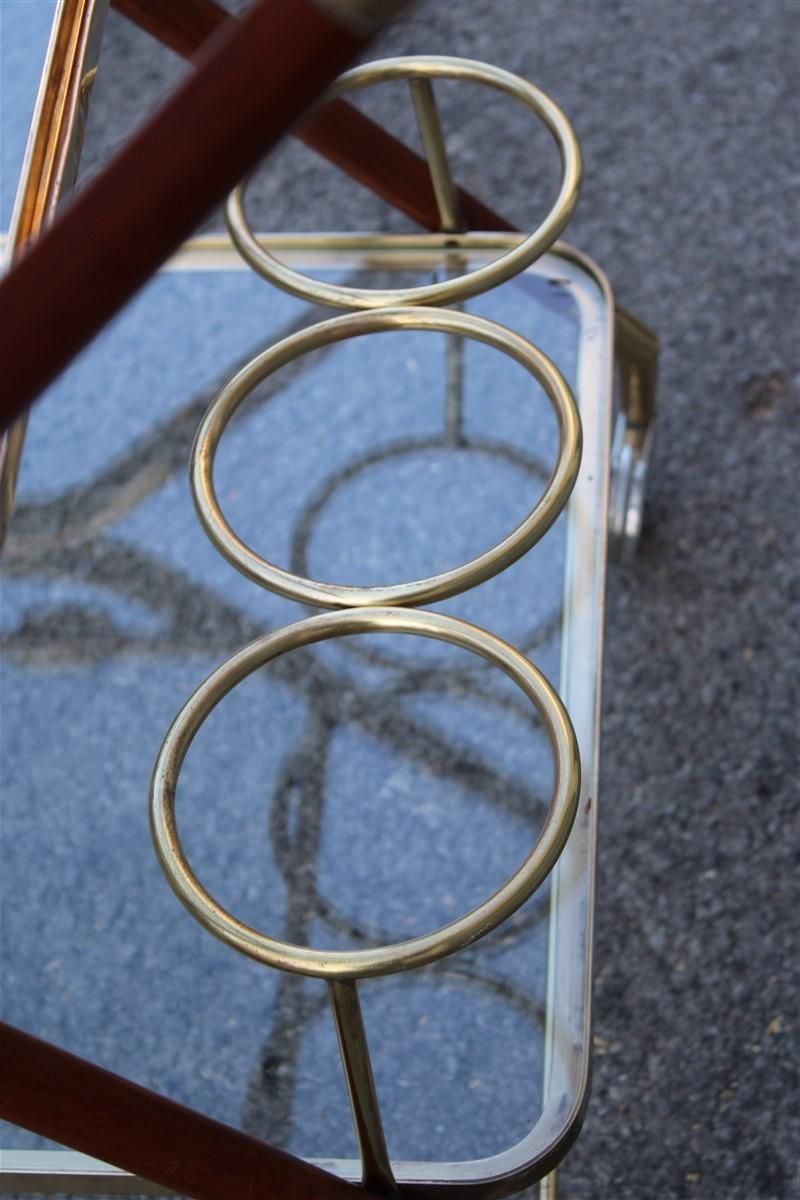 Midcentury Italian Design Bar Cart Wood And Brass Gold Glass Top Removable Tray photo Furniture