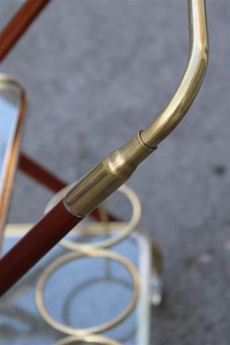Midcentury Italian Design Bar Cart Wood And Brass Gold Glass Top Removable Tray photo 1986.0