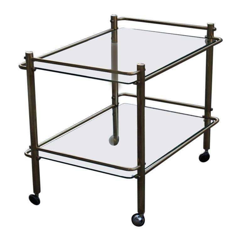 Minimal Bar Cart Italian Design Gold Brass 1970s Glass Transparent Top