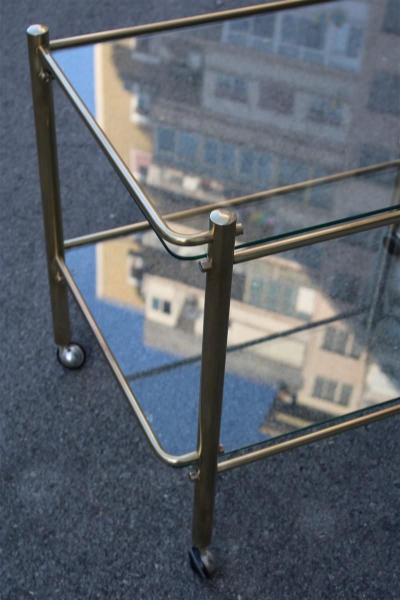 Minimal Bar Cart Italian Design Gold Brass 1970s Glass Transparent Top photo 1655.0