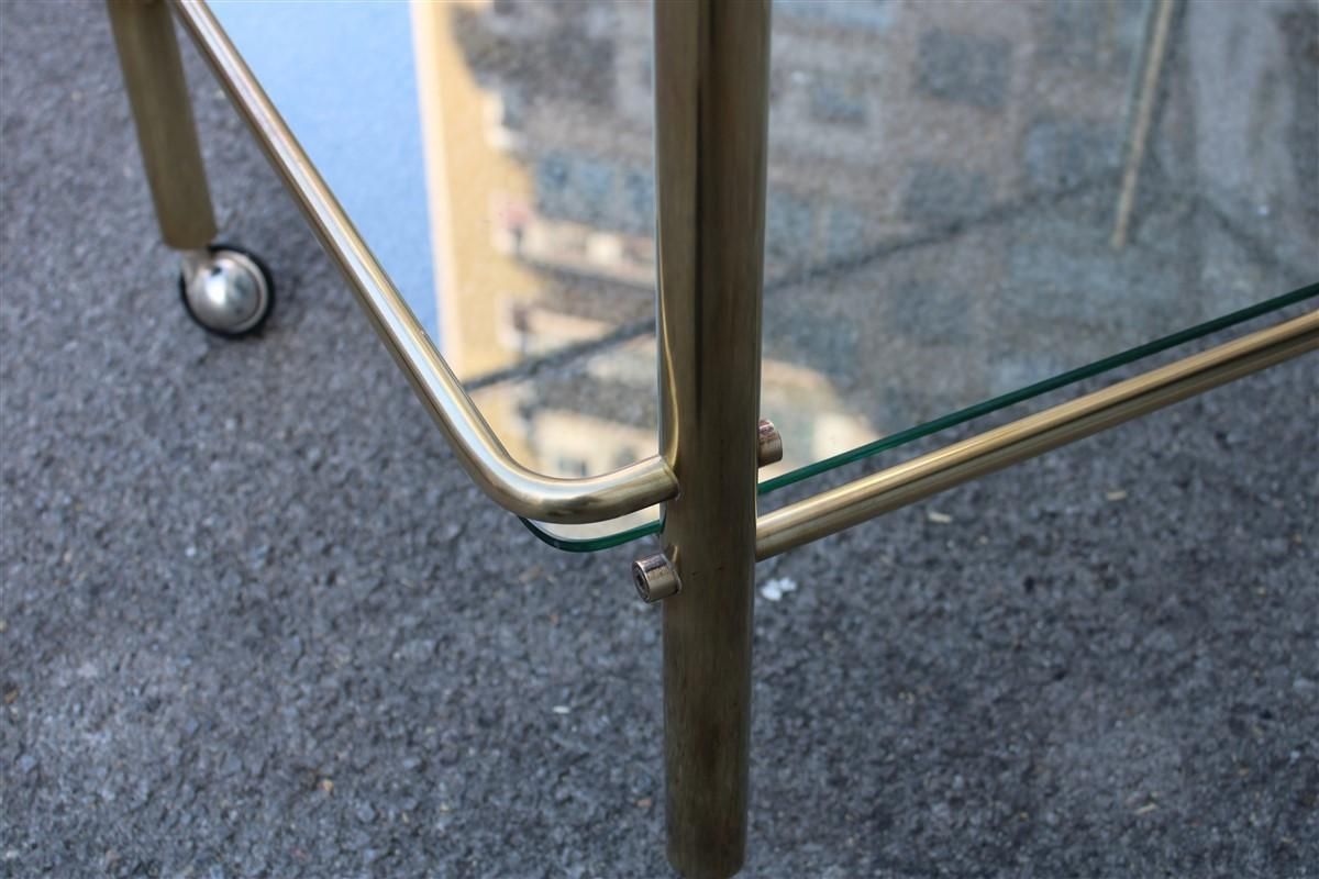 Minimal Bar Cart Italian Design Gold Brass 1970s Glass Transparent Top photo vintage