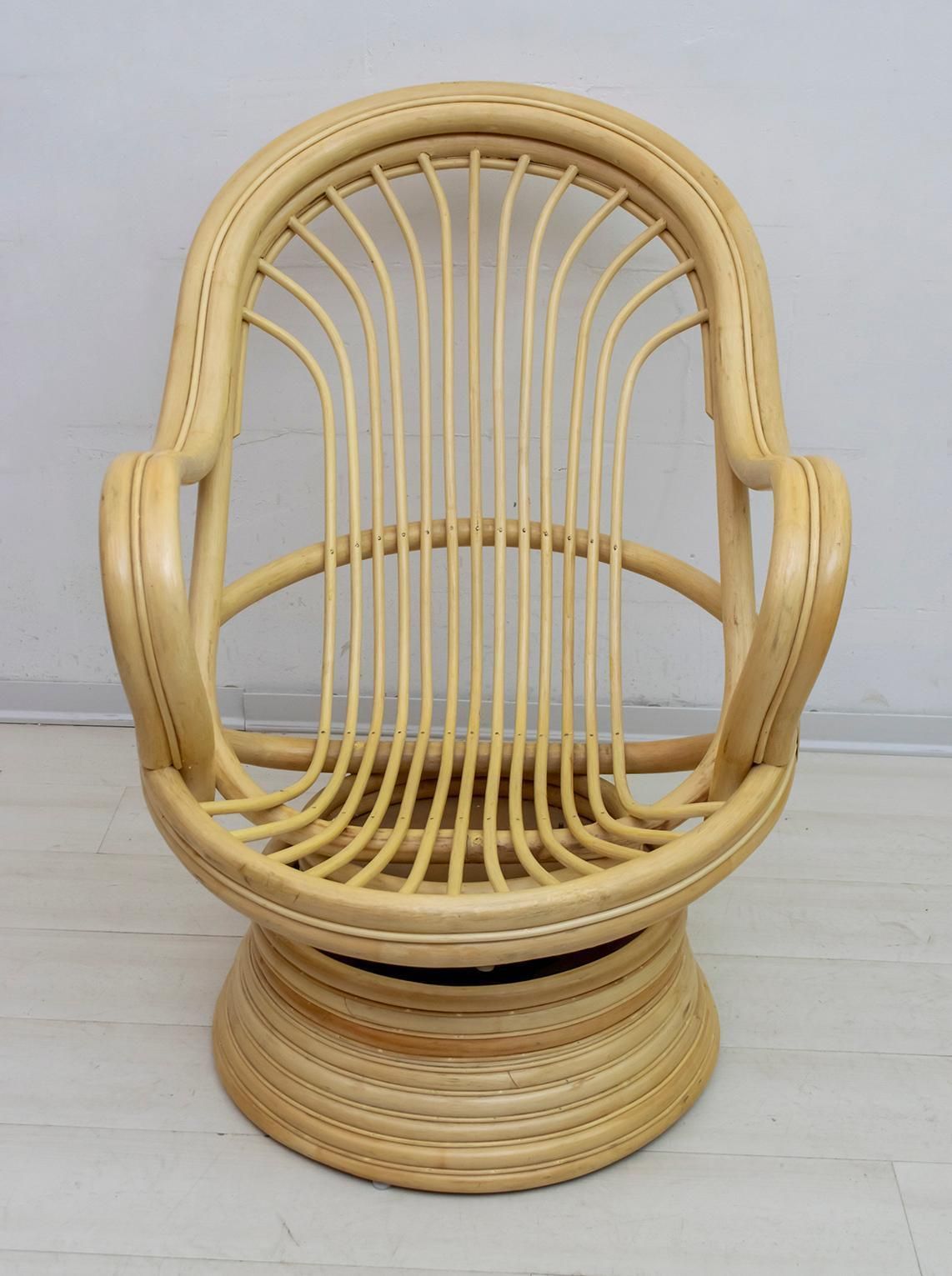 Mid Century Modern Swivel And Rocking Armchair Bamboo, 1970s photo furniture